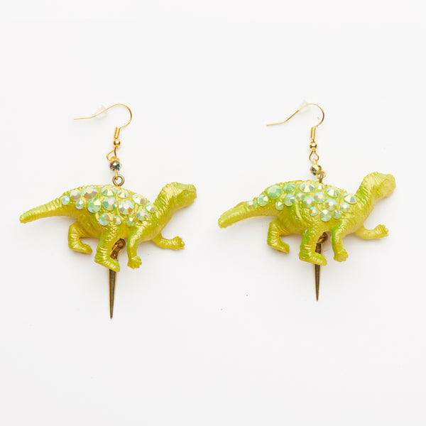 neon green dinosaur earrings with spike