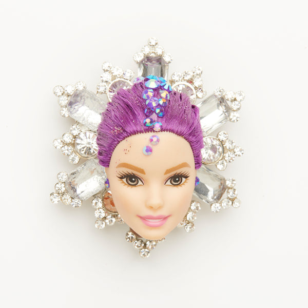 baroque  purple hair doll rhinestones brooch