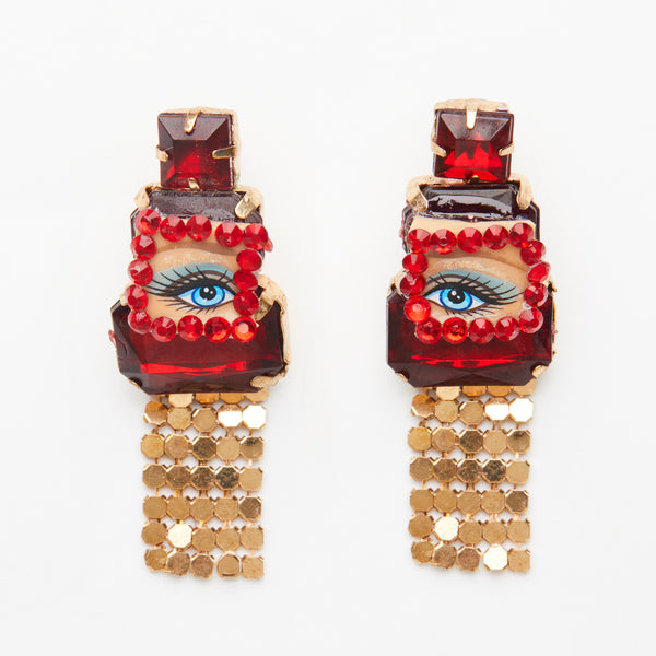 doll eye red gemstones  christmassy earrings