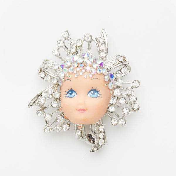 miniature vintage doll brooch with festive sparkly rhinestones