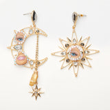 asymmetrical astrology moon & sun earrings with gemstones - christmas