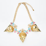 Queen bees -gold goddess face necklace