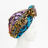leopard print turban with leopard jewellery
