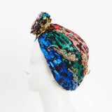 leopard print turban with leopard jewellery