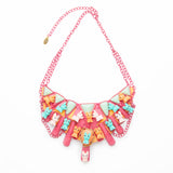 cyan, orange & pink dog set -necklace -earrings -ring