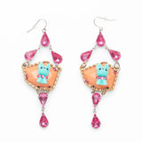 cyan, orange & pink dog set -necklace -earrings -ring