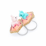 cyan, orange & pink dog set -necklace -earrings -ring