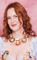 copper, gold & silver doll face necklace