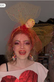 red and yellow pearly doll headband hat with net
