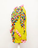 gogo monster kawaii yellow coat with pink pompoms
