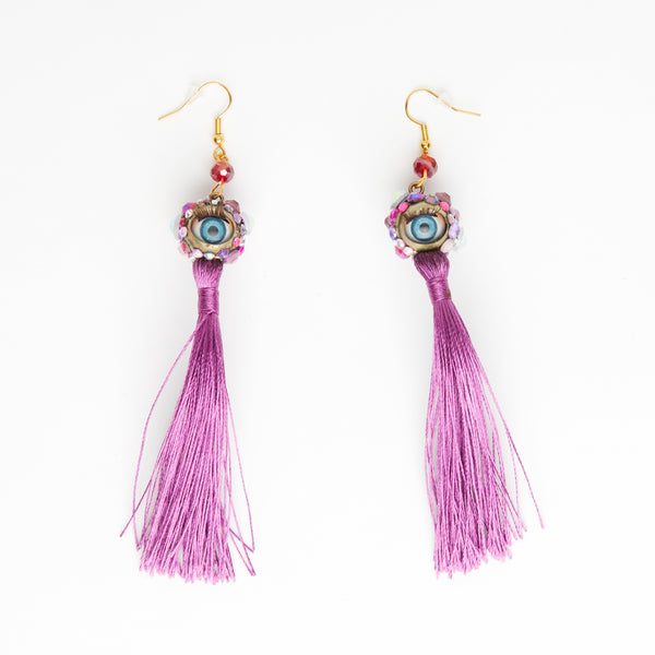 dolls  blinking eyes with  purple tassels earrings