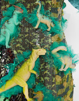 Green sequins dinosaur dress clothing wearable art