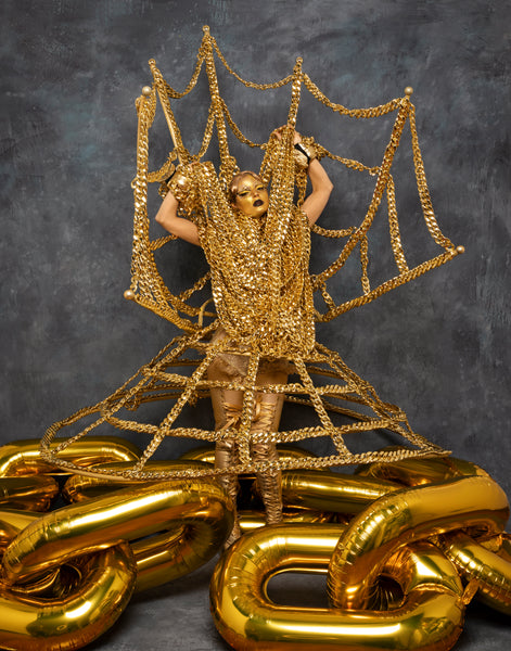 Alternative miss world 2022  -Evening wear look Gold chains costume - Print