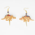 gold dinosaur triceratops  earrings with gold spike