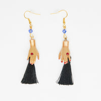 gold dolls hands earrings & black tassels