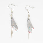 silver  spike earrings with silver dolls hands