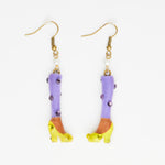 purple legs & miniature doll yellow shoes earrings