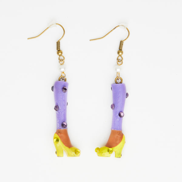 purple legs & miniature doll yellow shoes earrings