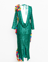 bespoke big colourful hair bands green sequin dress