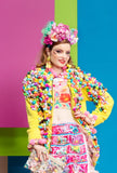 gogo monster kawaii yellow coat with pink pompoms